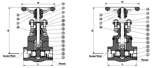 锻钢焊接闸阀Z61Y结构图